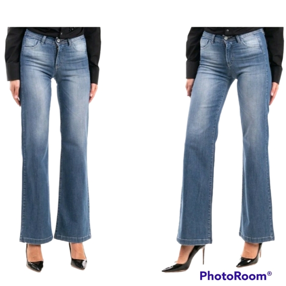 NWT CHILI PEPPERS Jeans Made in Italy W28 Stretch Distressed Faded Flare - Picture 1 of 7